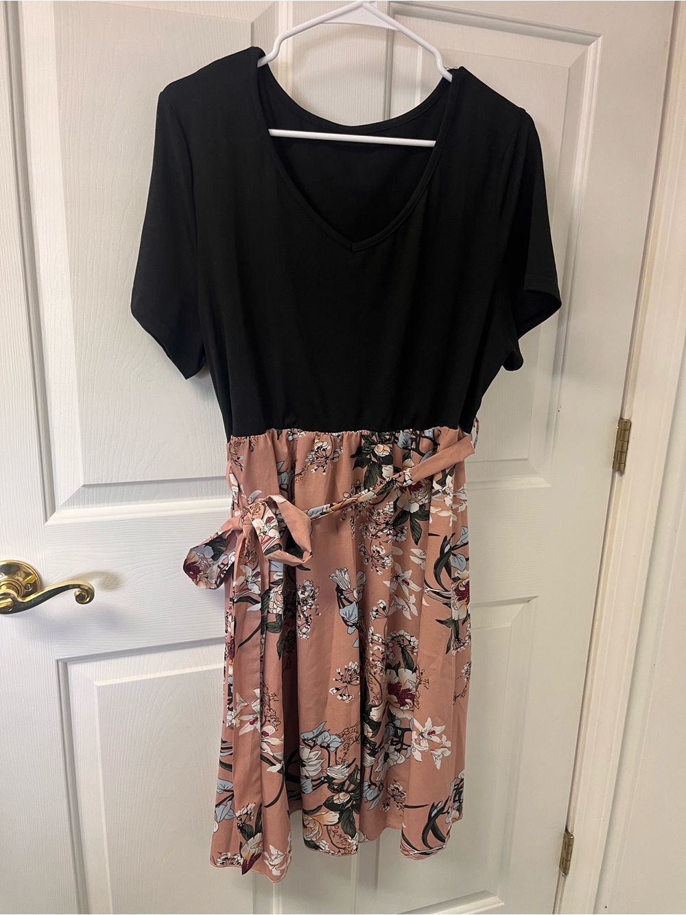 SHEIN Black Top with Blush Floral Midi Dress